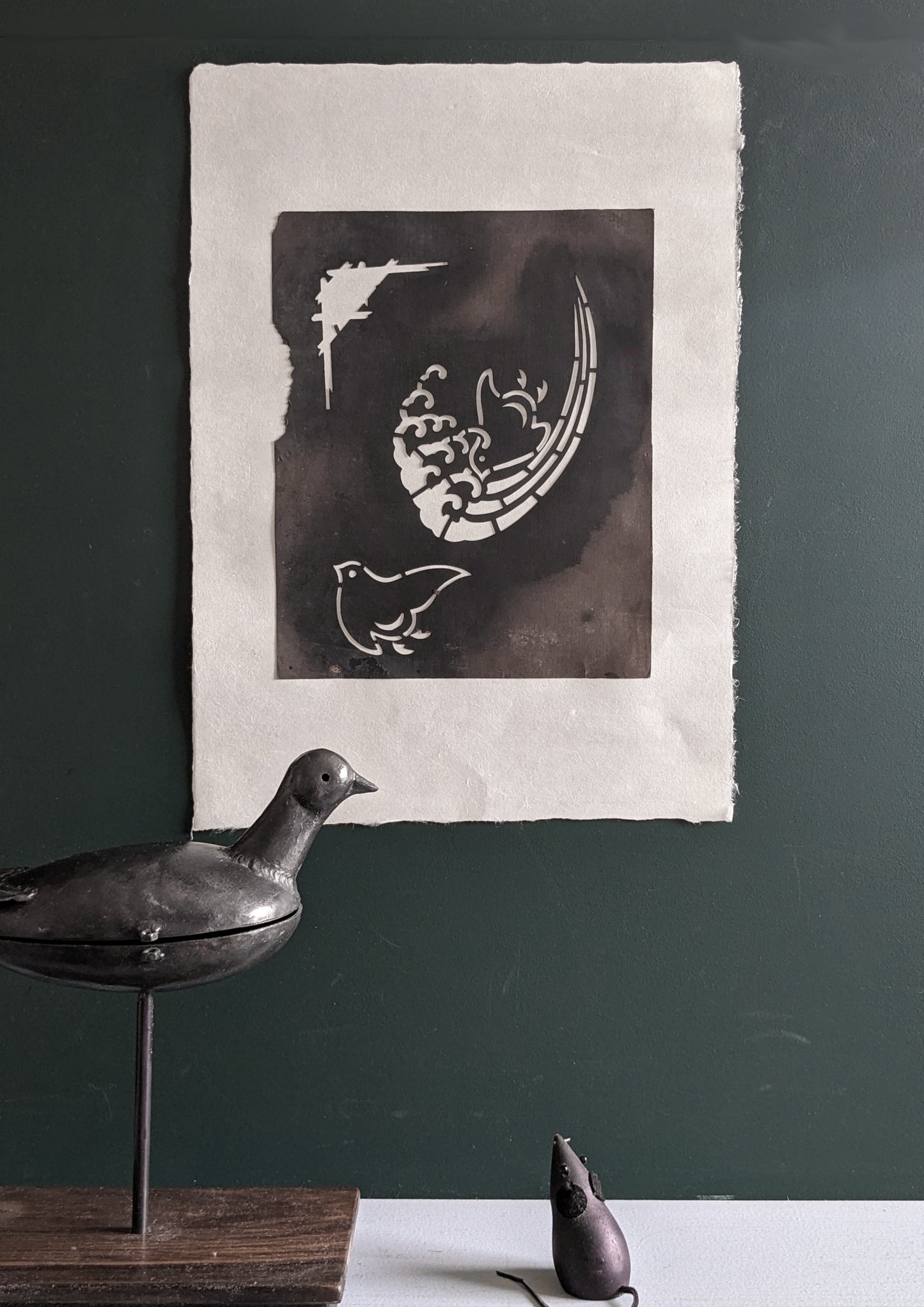 Vintage paper molds for dyeing: Sea bird and wave