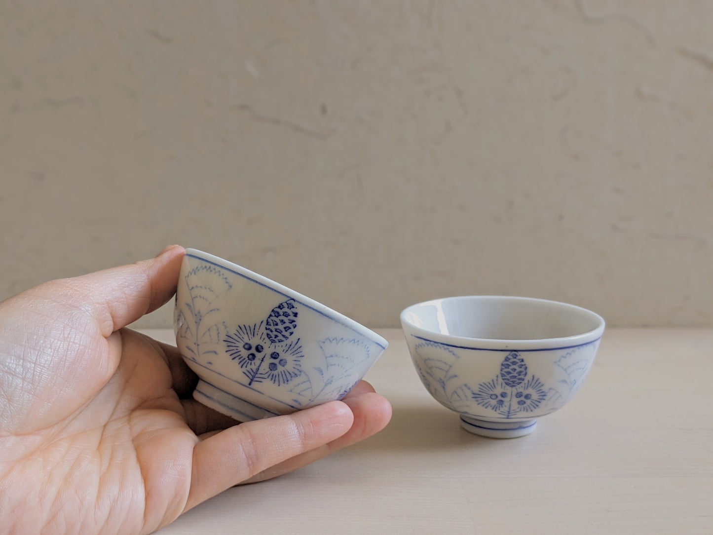 Vintage guinomi sake cup with Art-Deco design, set of two