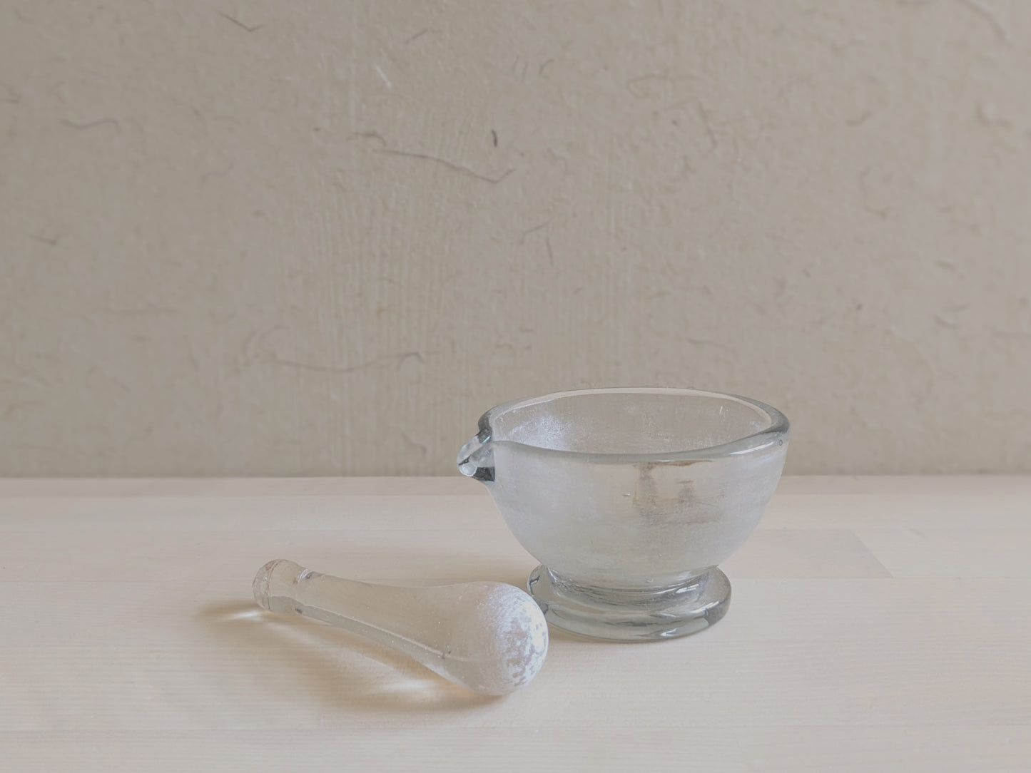 Set of small blown glass pestle and mortar