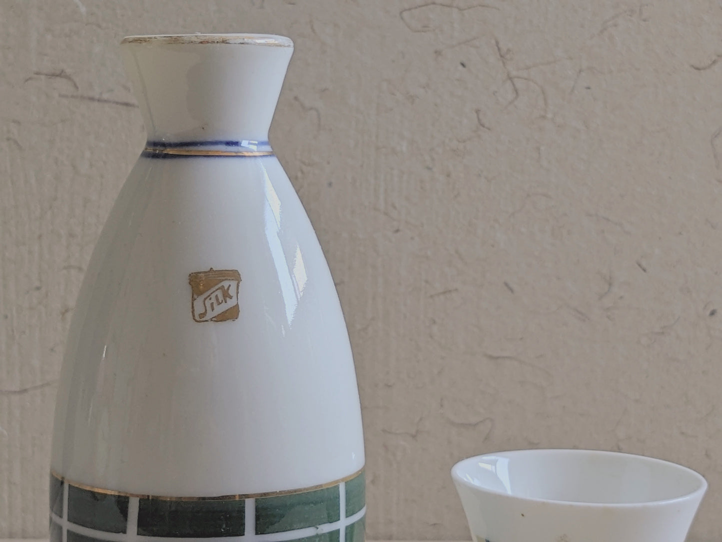 Set of modern patterned sake bottle and cup