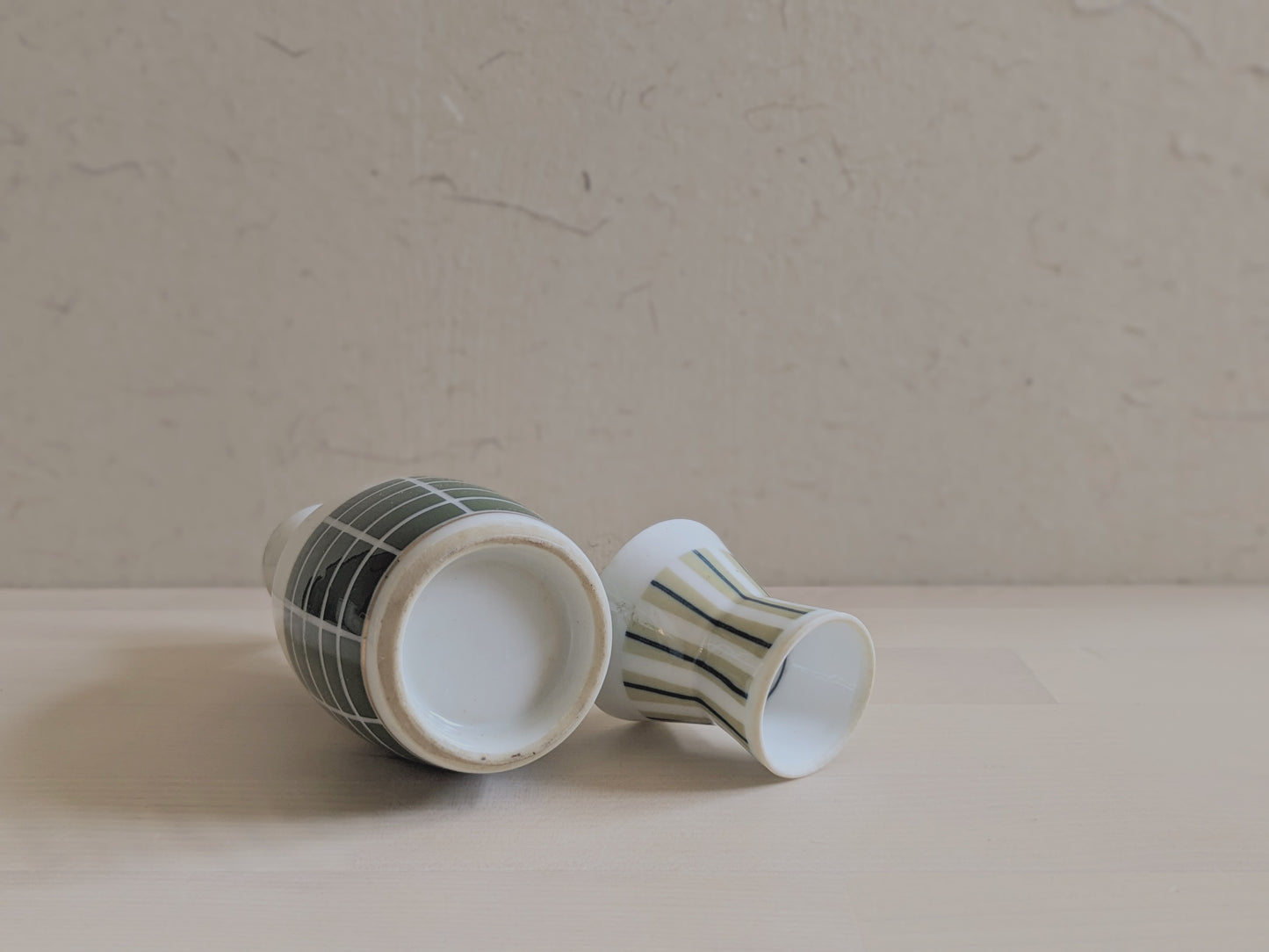 Set of modern patterned sake bottle and cup